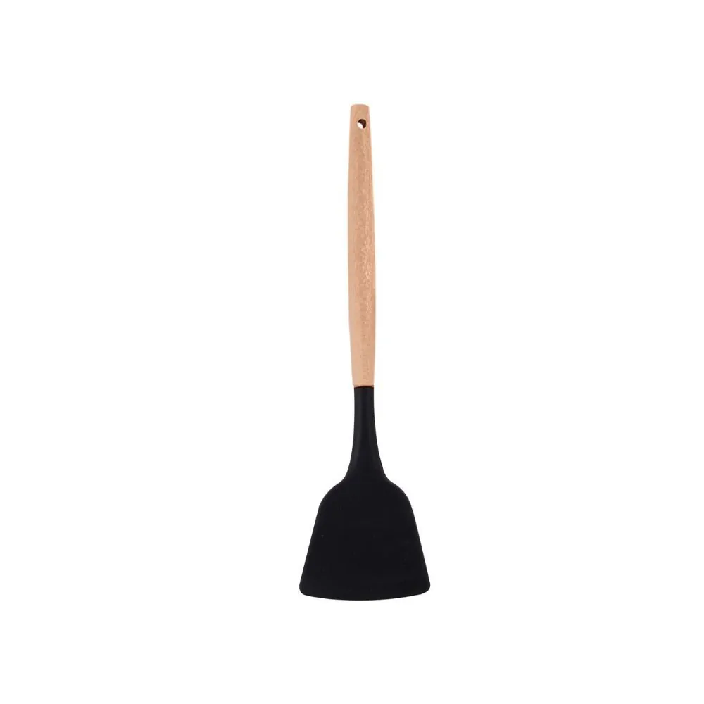 Espatula Lisa de Silicone com Cabo de Madeira Inga 31,7Cm - Preto