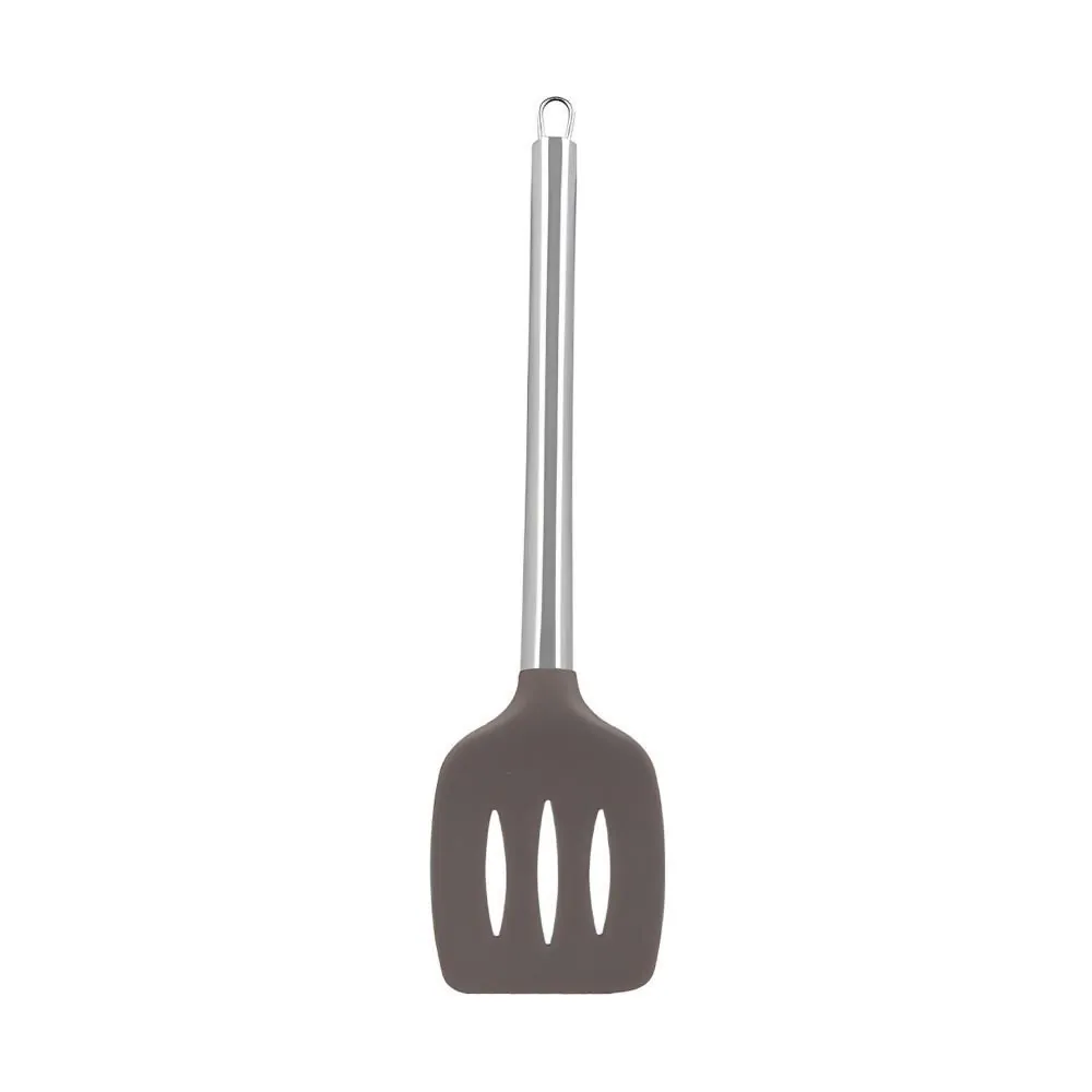 Espátula Vazada Silicone com Cabo Inox 35Cm - Cinza