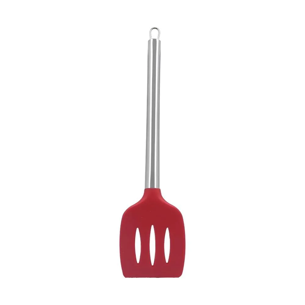 Espátula Vazada Silicone com Cabo Inox 35Cm - Vermelho