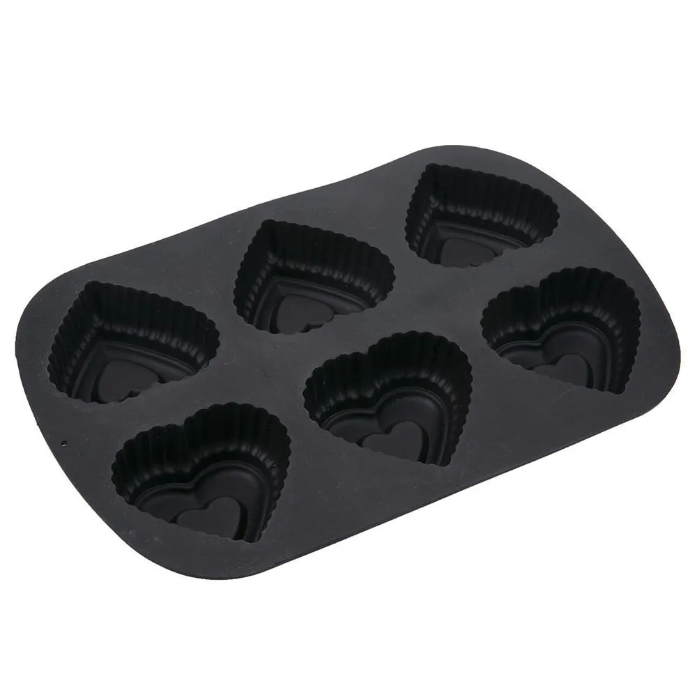 Forma de Silicone Corações Basic 6 Cavidades - Preto