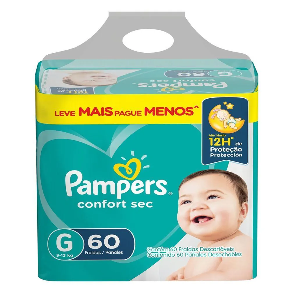 Fralda Pampers Confort Sec Fortbag Tam.G 9 a 13Kg - 60 unidades