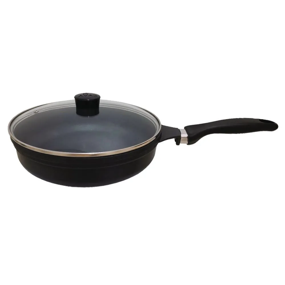 Frigideira Antiaderente com Tampa de Vidro Cava 24Cm - Preto