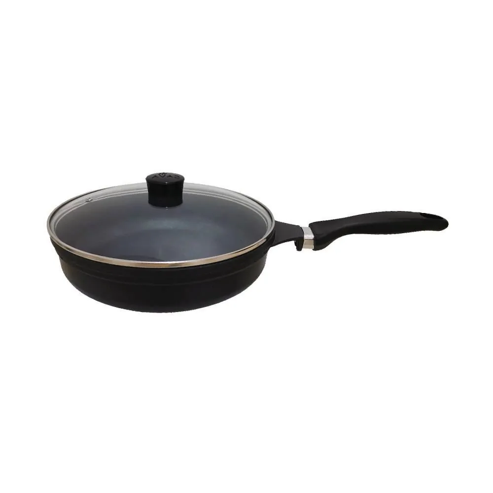 Frigideira Cava Antiaderente com Tampa de Vidro 20Cm - Preto
