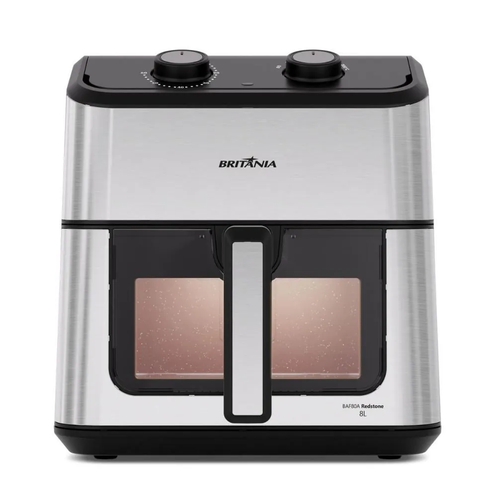 Fritadeira Air Fryer Britânia 8 Litros 3 em 1 Redstone Cesto Quadrado BAF80A