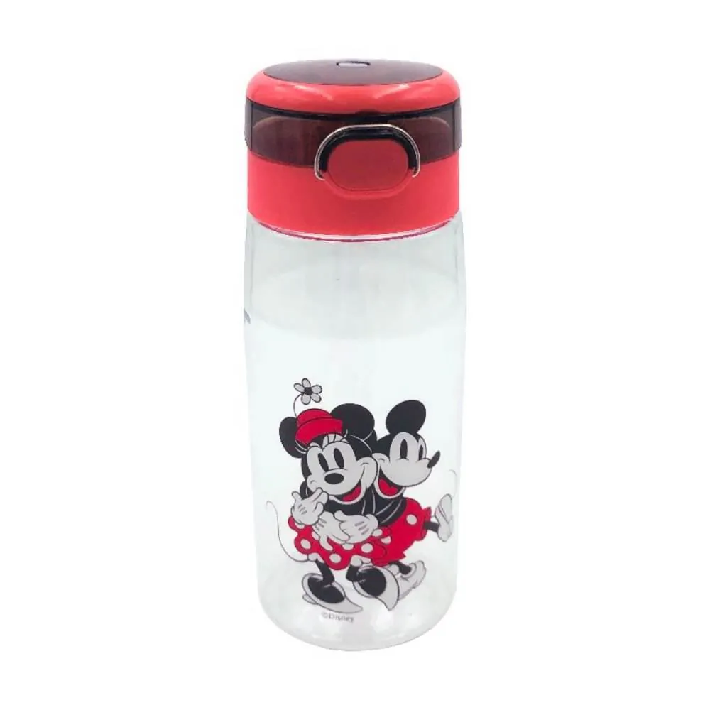 Garrafa de Água Plástico Mickey e Minnie 600 ml Disney - Transparente e Vermelho