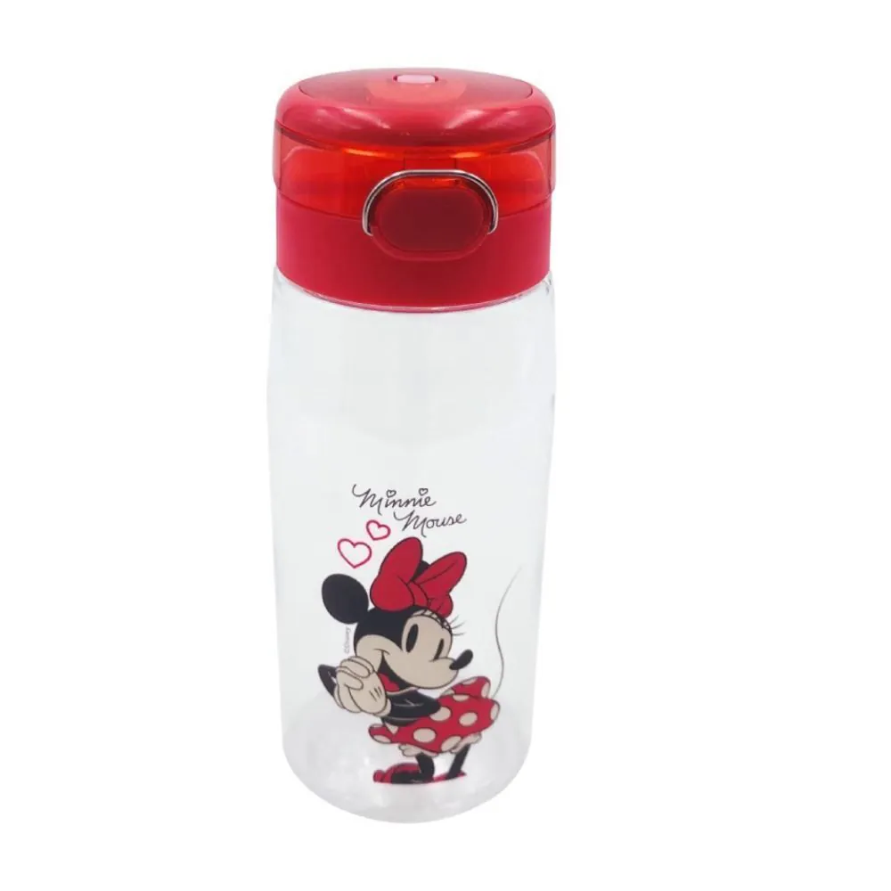 Garrafa de Água Plástico Minnie Disney 600 ml - Transparente e Vermelho