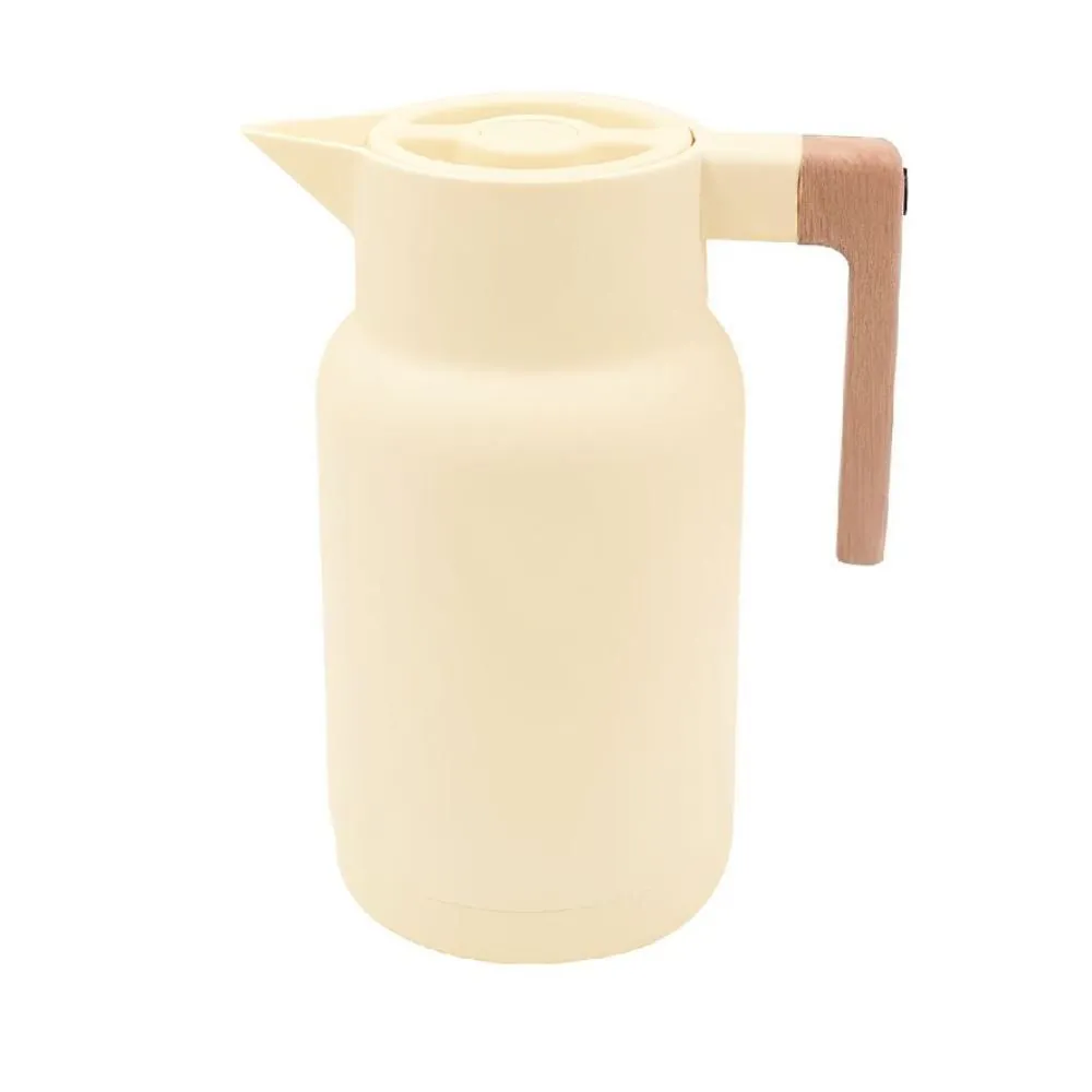 Garrafa Térmica com Cabo de Madeira 1 Litro - Creme