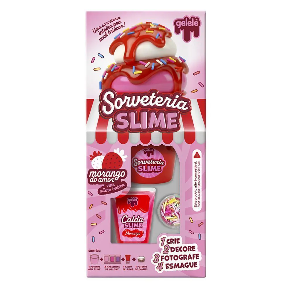 Gelelé Sorveteria Slime Morango do Amor - Doce Brinquedo