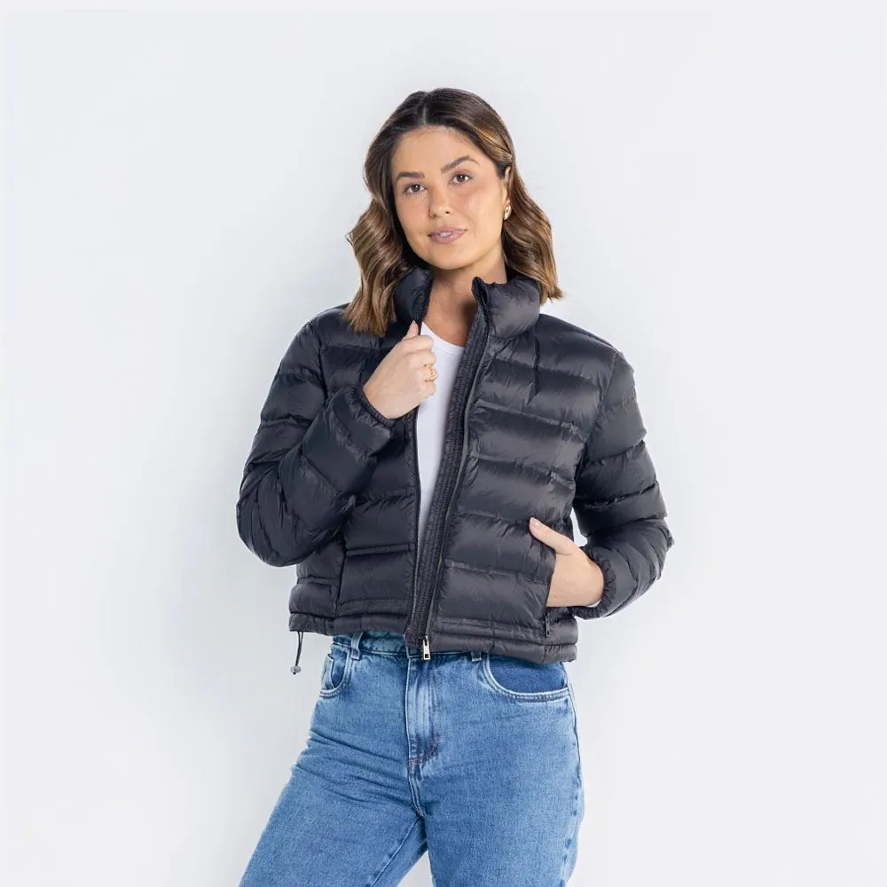 Jaqueta Feminina Cropped de Nylon com Zíper Selado Boby Blues Preto
