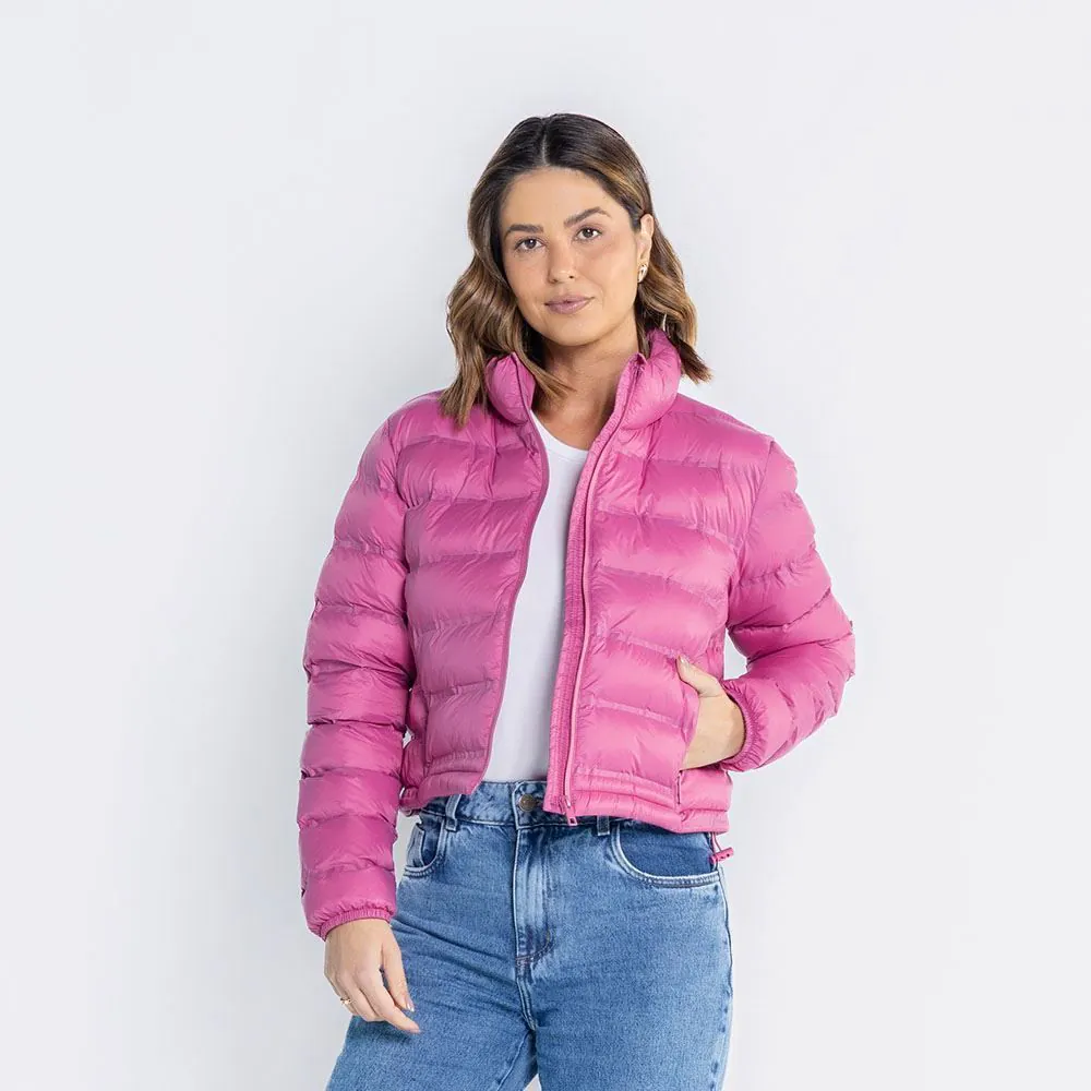 Jaqueta Feminina Cropped de Nylon com Zíper Selado Boby Blues Rosa Cha