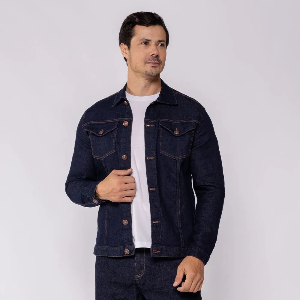 Jaqueta Jeans Masculina Amaciada Marc Alain Azul Escuro