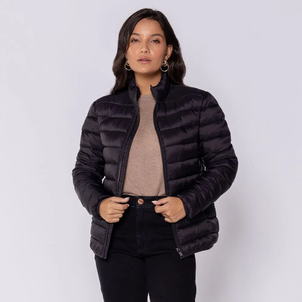 Jaqueta Puffer Feminina Aspen com Elástico Patricia Foster Preto
