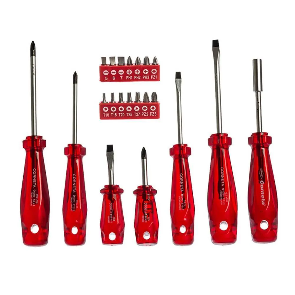 Jogo Chave de Fenda Philips e Bits 21 Peças Corneta - Vermelho