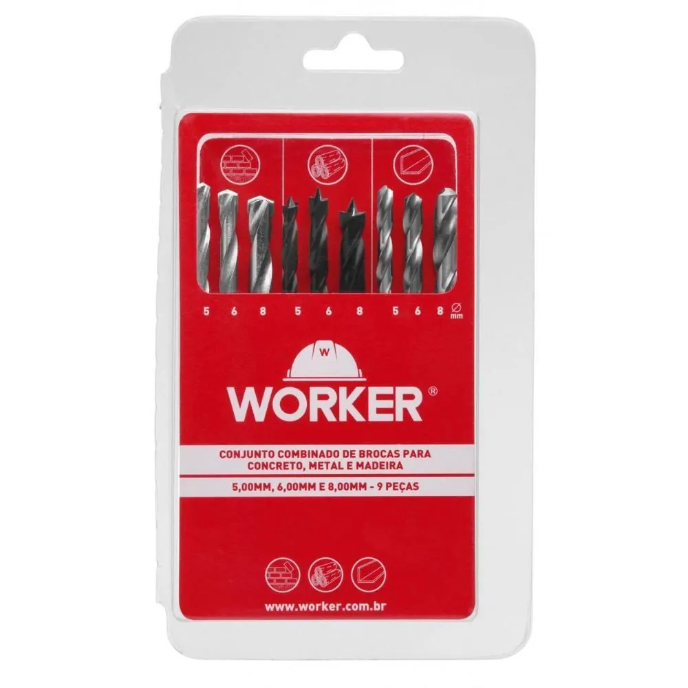 Jogo Combinado de Brocas 9 Peças Worker - 445878