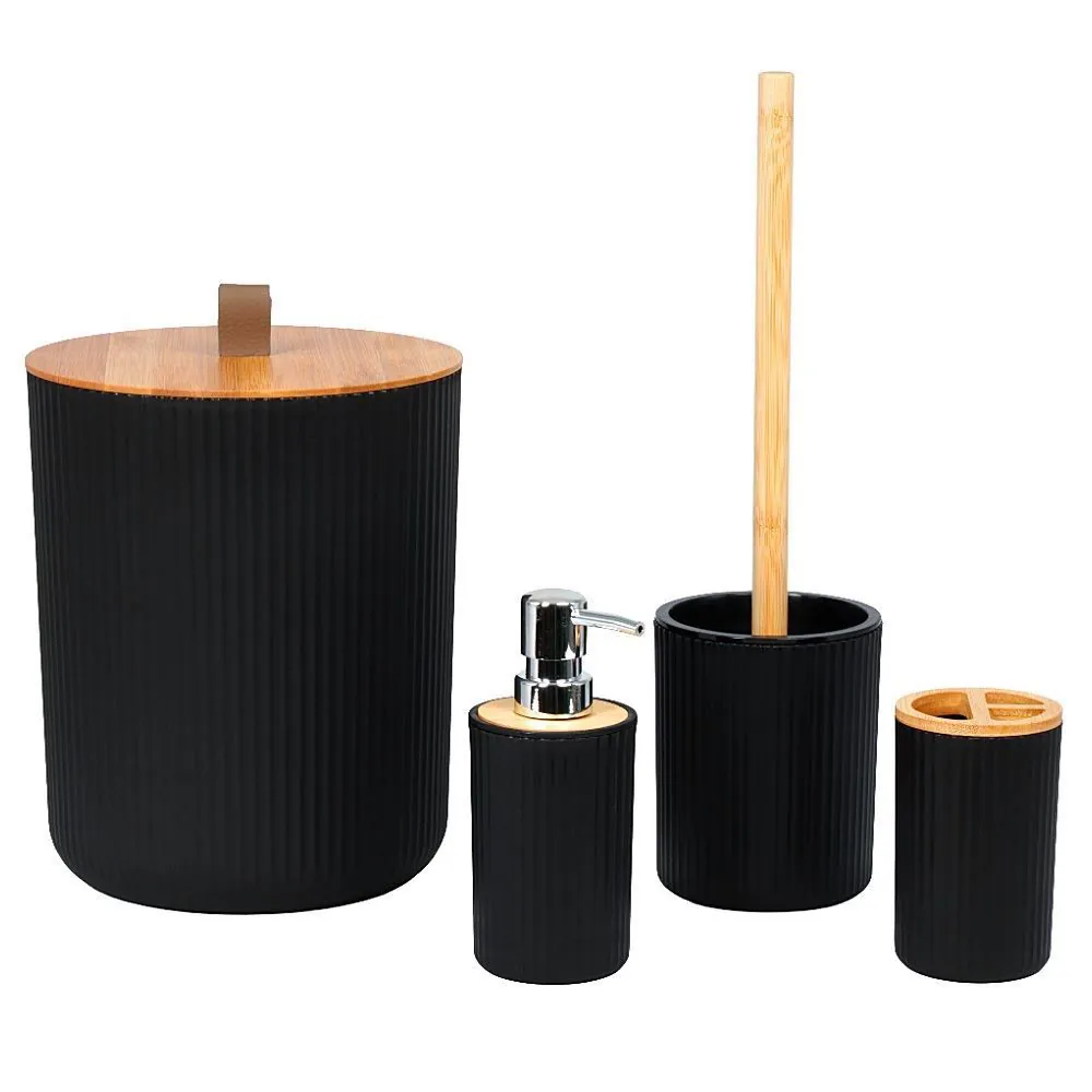 Jogo de Banheiro 4 Peças Bambu - Preto