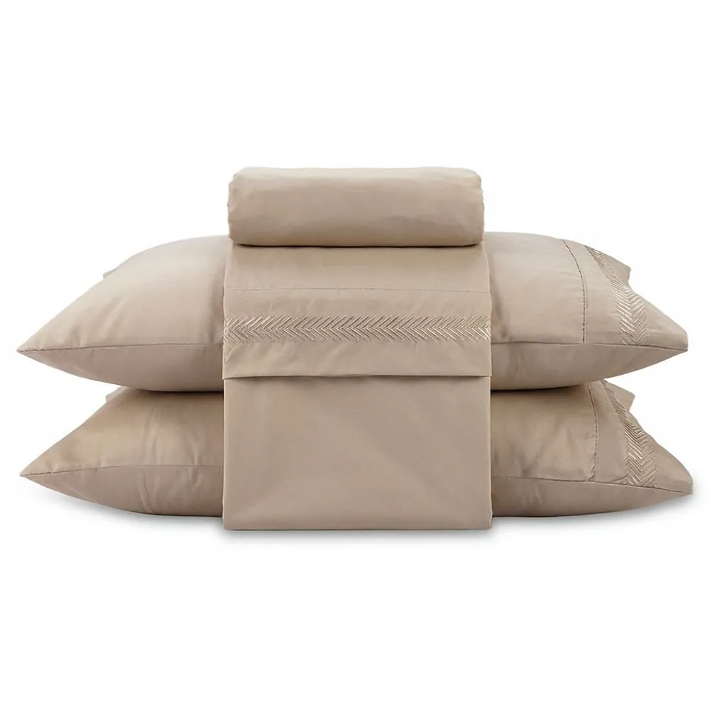 Jogo de Cama Bordado Queen 4 pçs - Bege