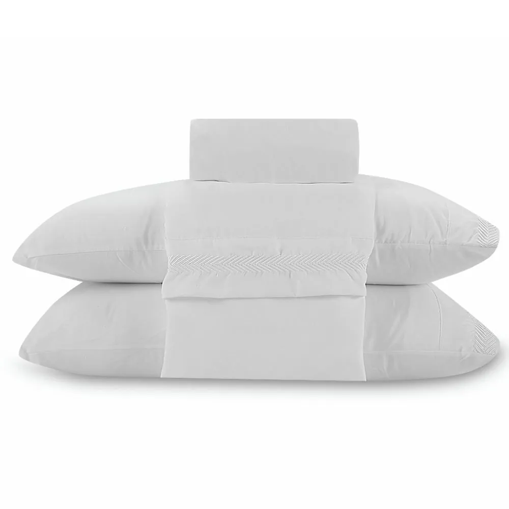 Jogo de Cama Bordado Queen 4 pçs - Branco