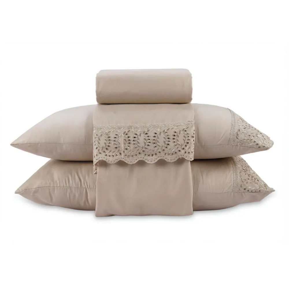 Jogo de Cama Imperial Casal com Renda 4 pçs - Bege
