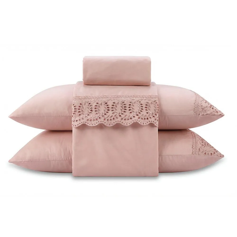 Jogo de Cama Imperial Casal com Renda 4 pçs - Rosa