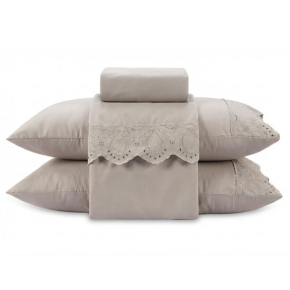 Jogo de Cama Casal Imperial com Renda 4 pçs - Bege