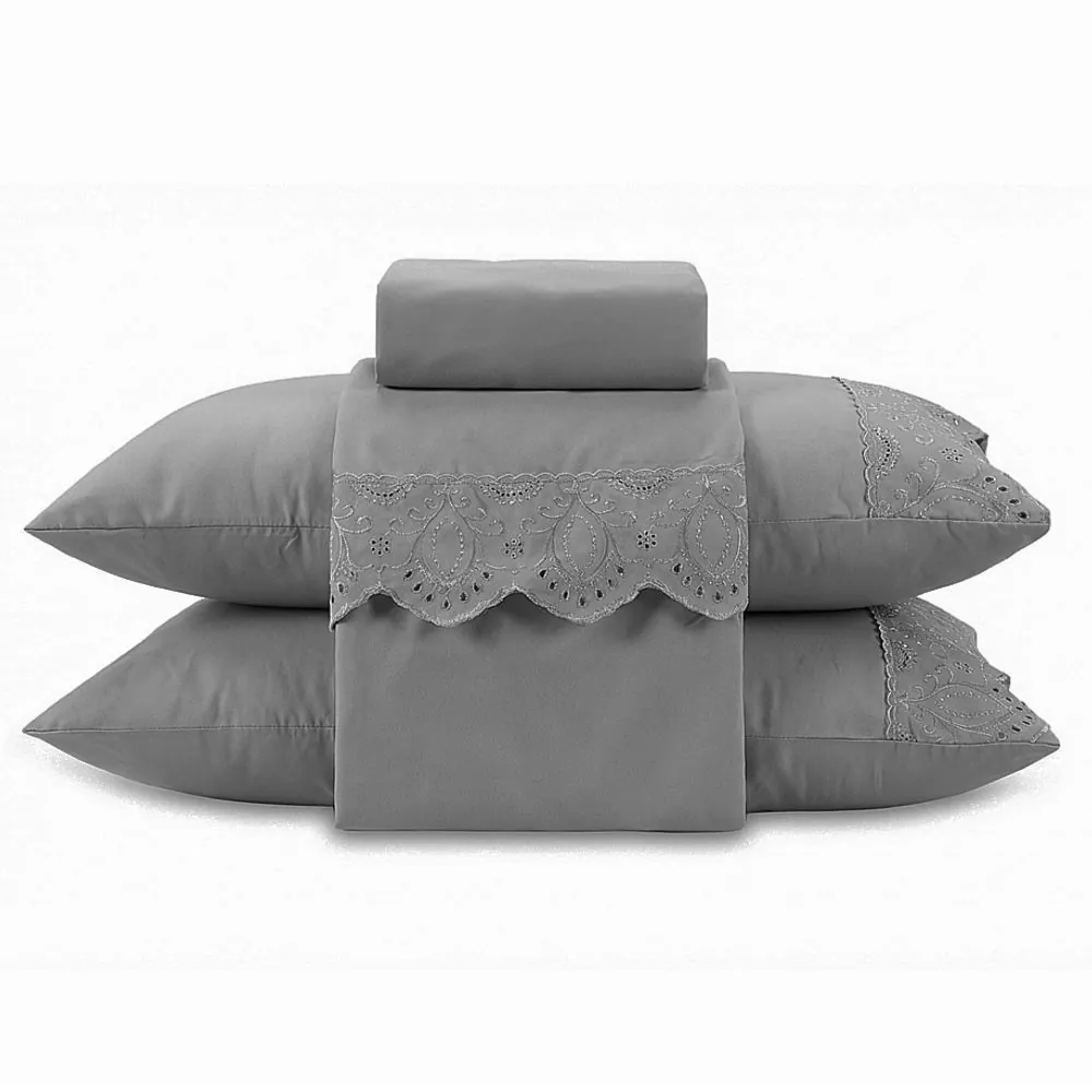 Jogo de Cama Casal Imperial com Renda 4 pçs - Cinza Amianto
