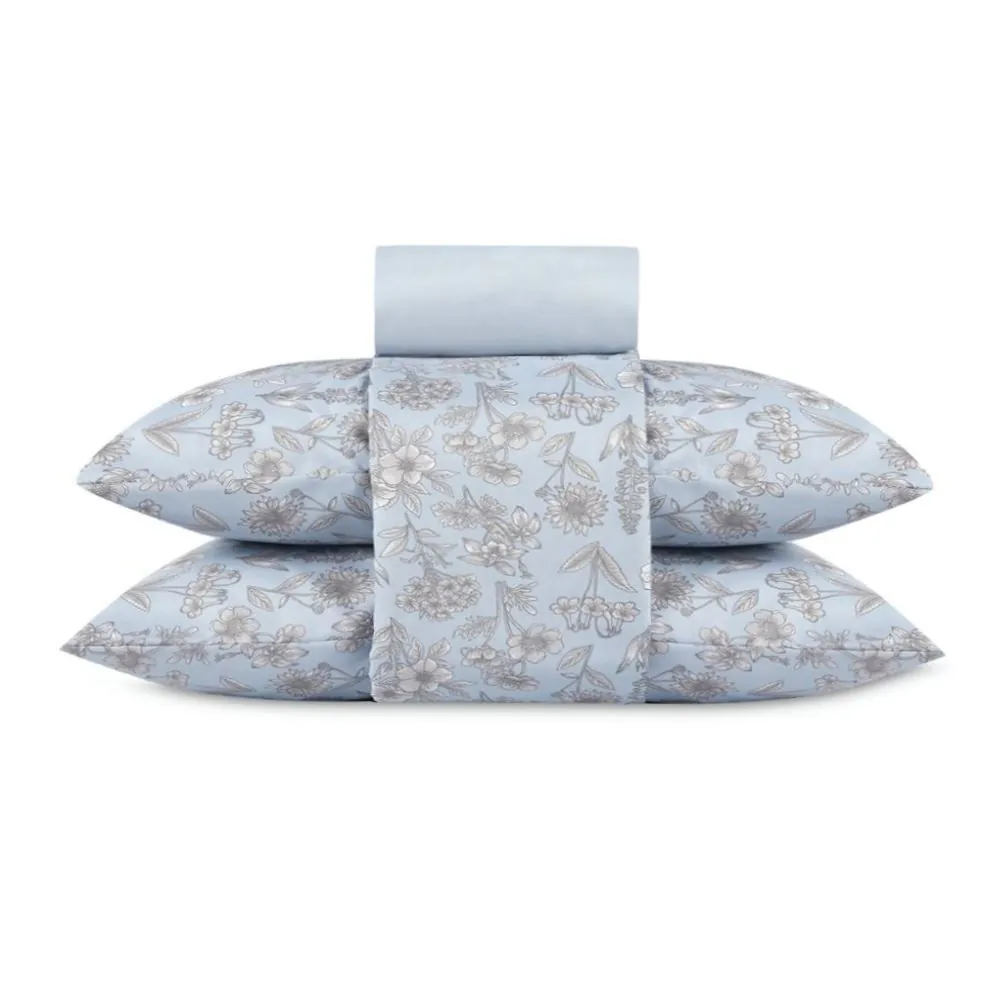 Jogo de Cama Casal Elegance 4 pçs - Blossom Flowers Azul