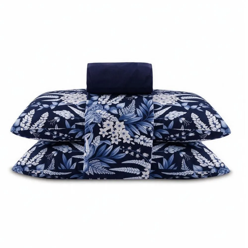 Jogo de Cama Casal Elegance 4 pçs - Elegance Flowers Marinho