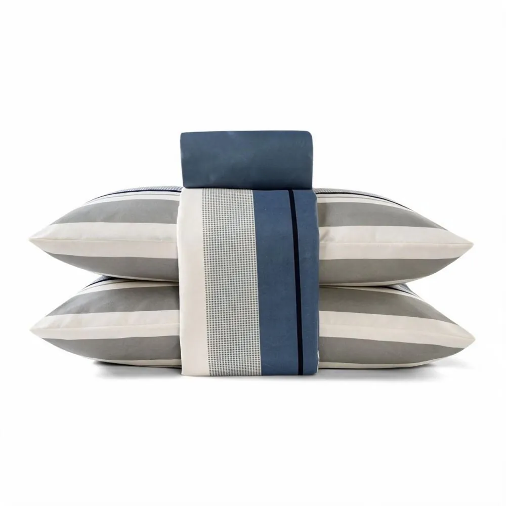 Jogo de Cama Casal Elegance 4 pçs - Weber listra Azul