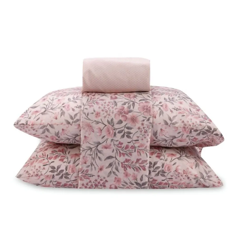 Jogo de Cama Casal Napoli 4 pçs - Camille Flowers Rosa