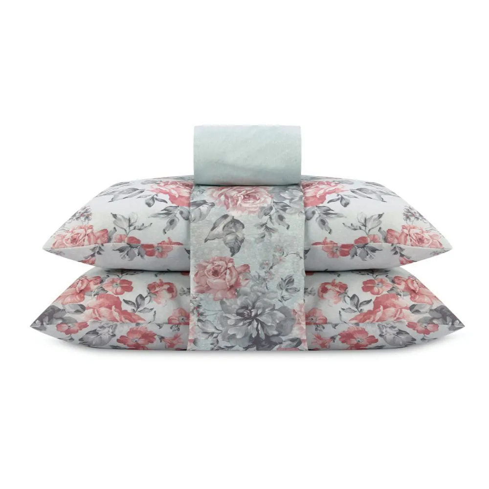 Jogo de Cama Casal Napoli 4 pçs - Suela Flowers Verde