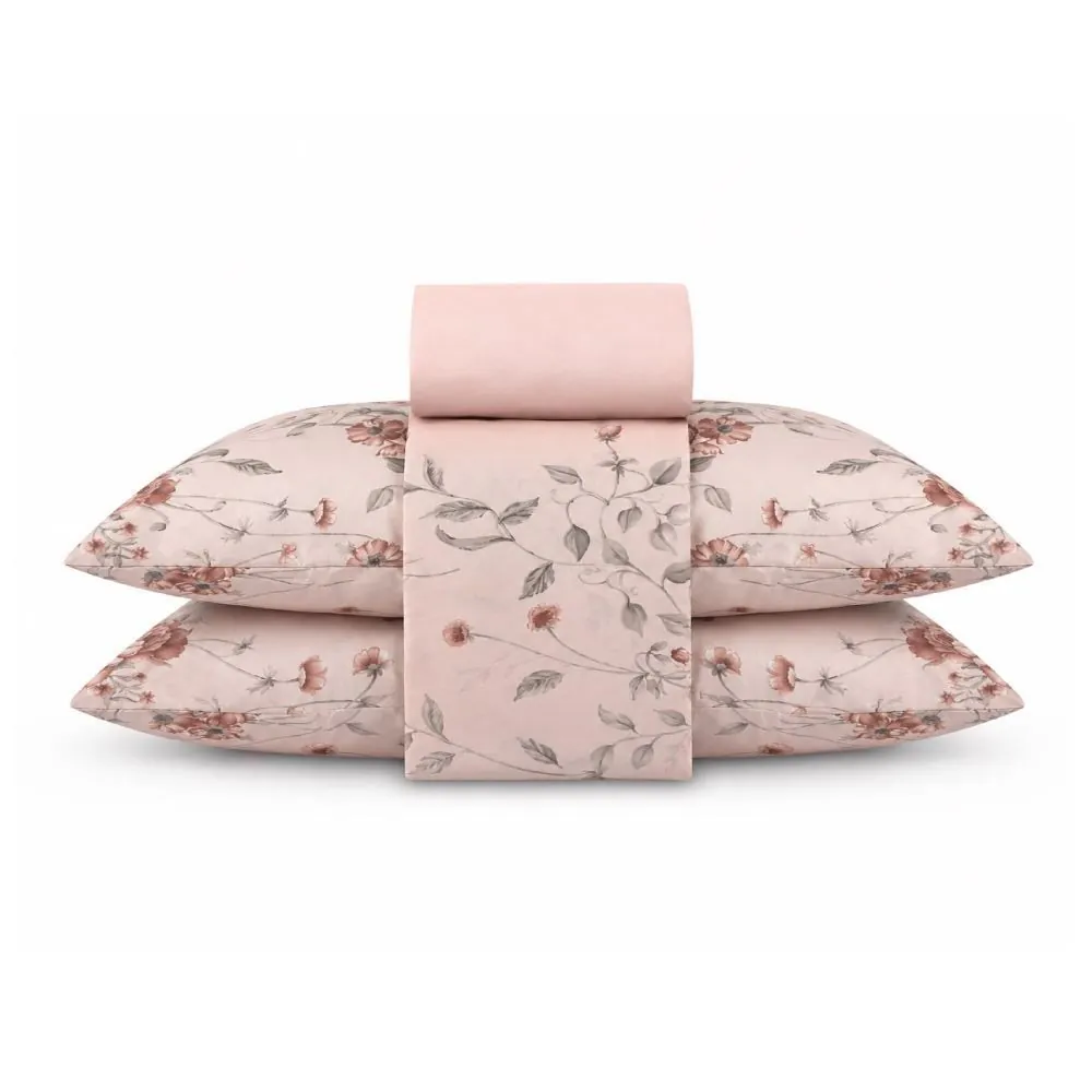 Jogo de Cama Casal Napoli 4 pçs - Suri Flowers Rosa