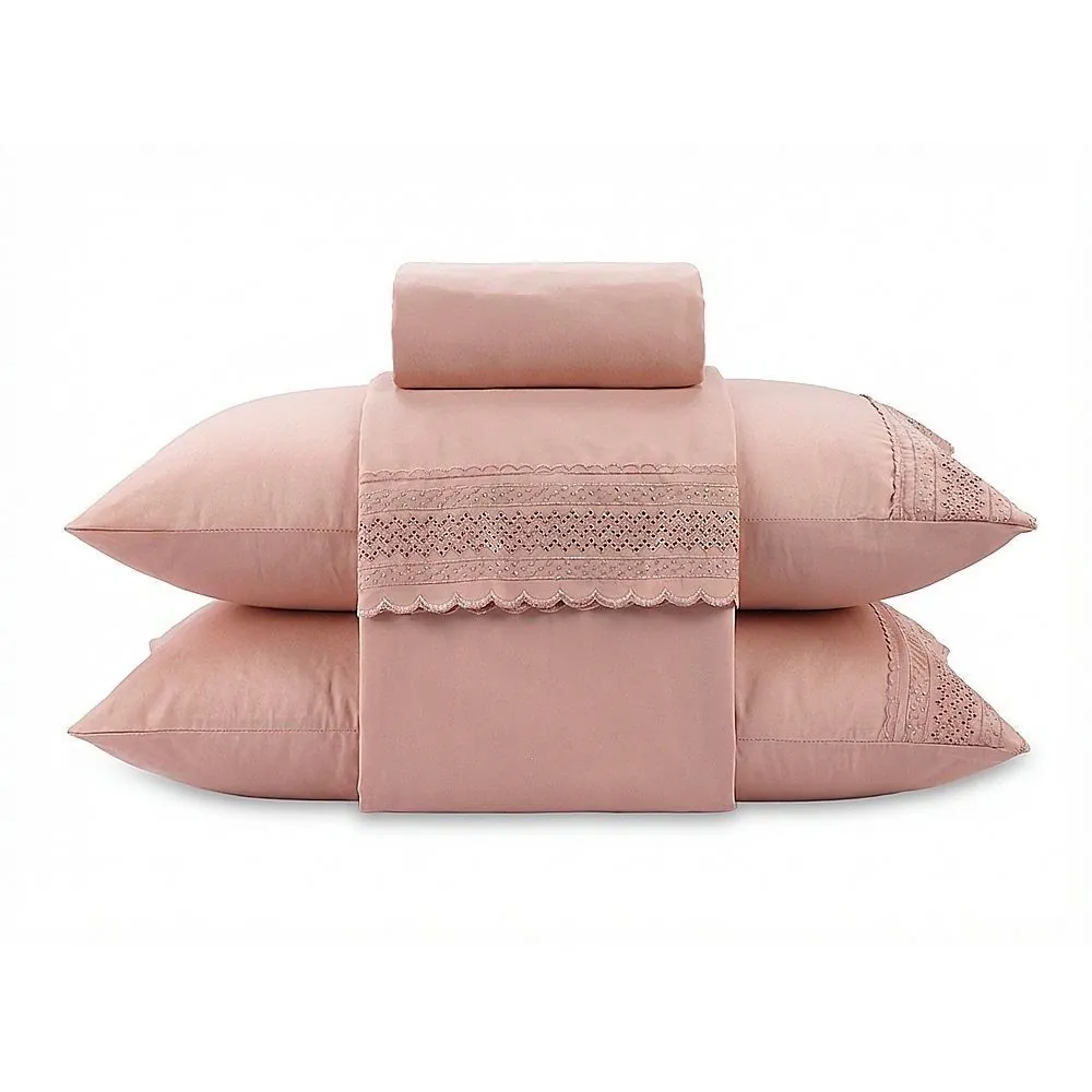 Jogo de Cama Casal Renda Imperial 4 pçs - Rosa