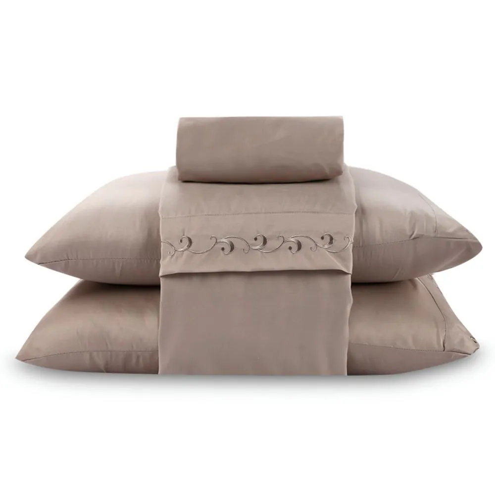 Jogo de Cama Imperial Queen com Bordado 4 pçs - Bege