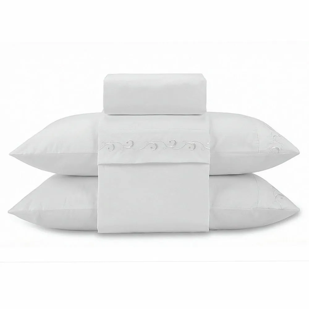 Jogo de Cama Imperial Queen com Bordado 4 pçs - Branco