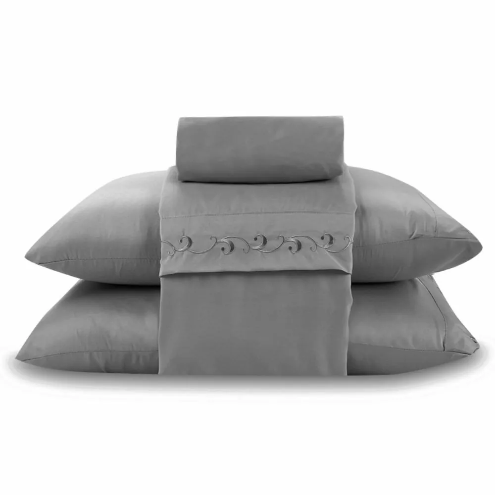 Jogo de Cama Imperial Queen com Bordado 4 pçs - Cinza Amianto