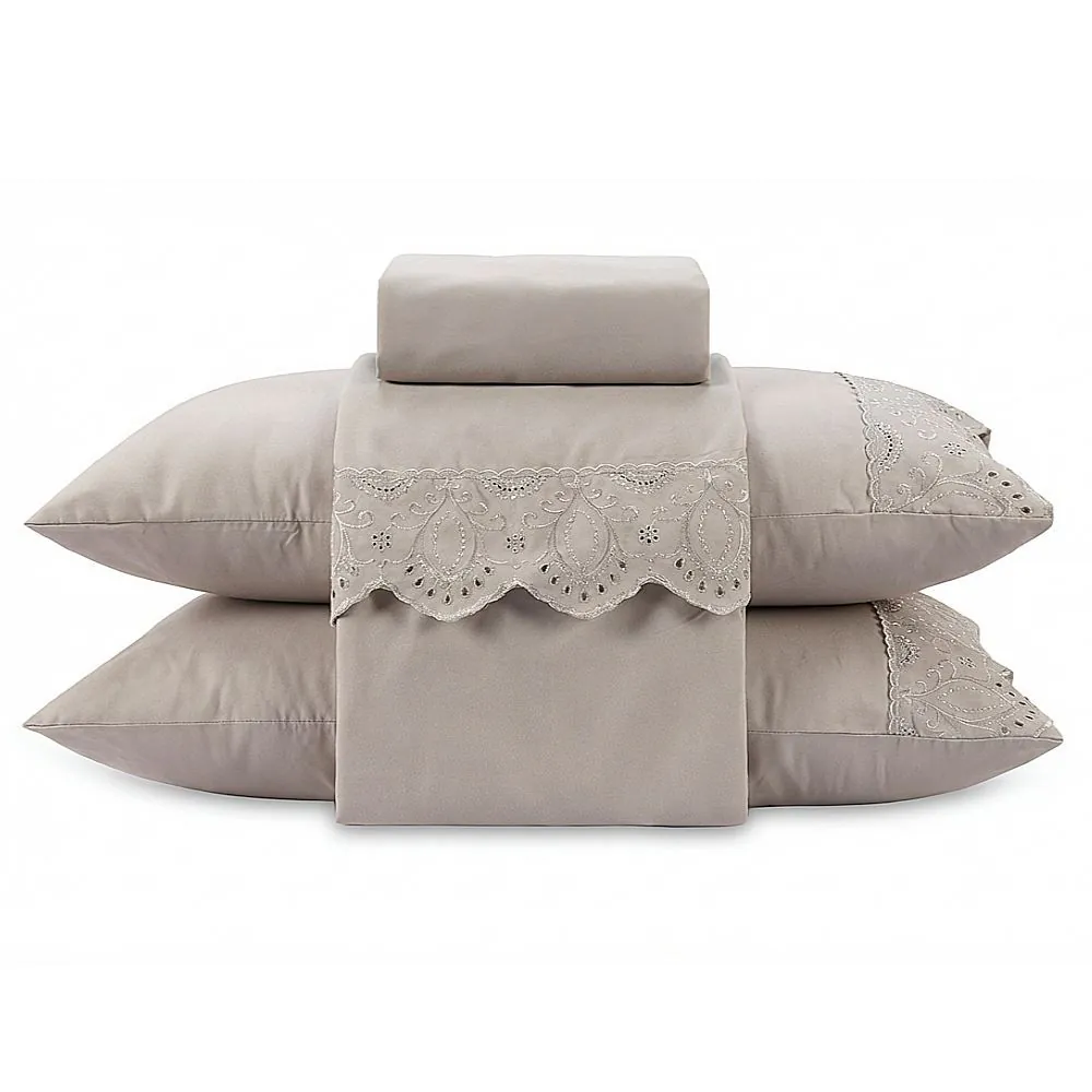 Jogo de Cama King Imperial com Renda 4 pçs - Bege