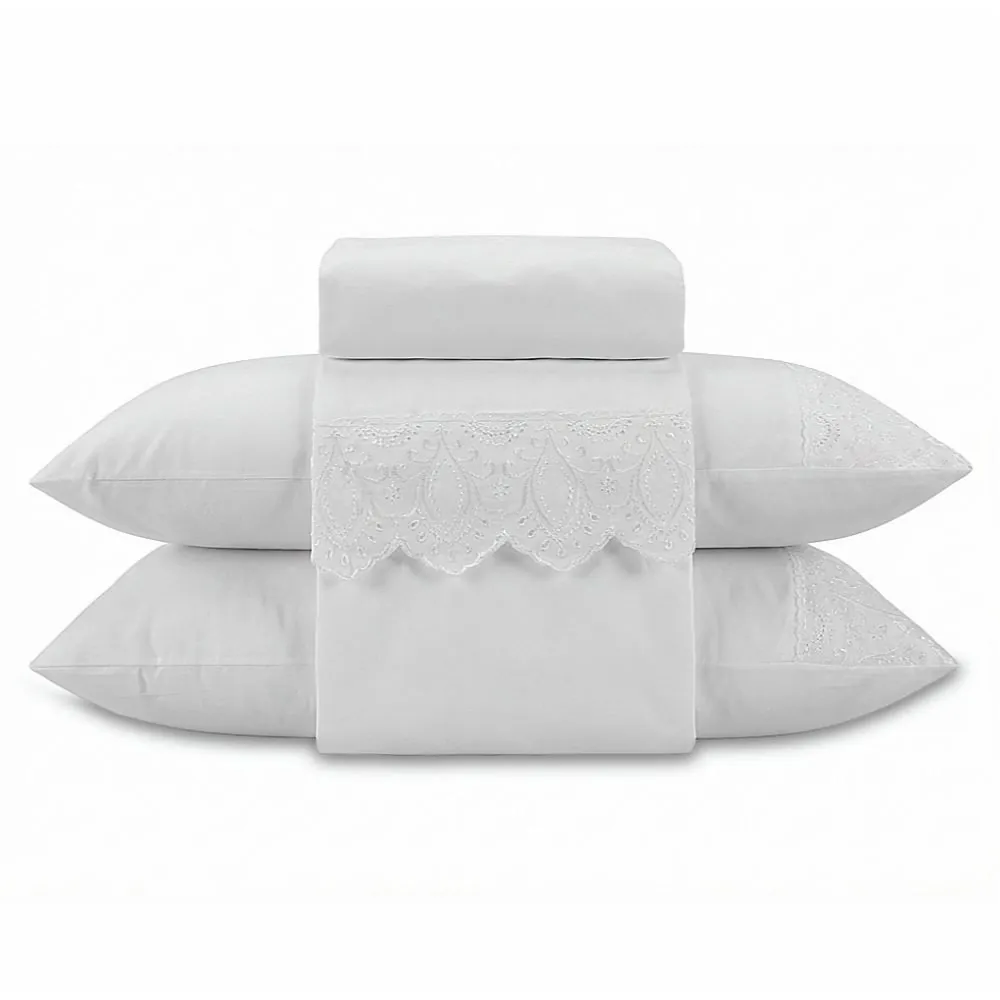 Jogo de Cama King Imperial com Renda 4 pçs - Branco