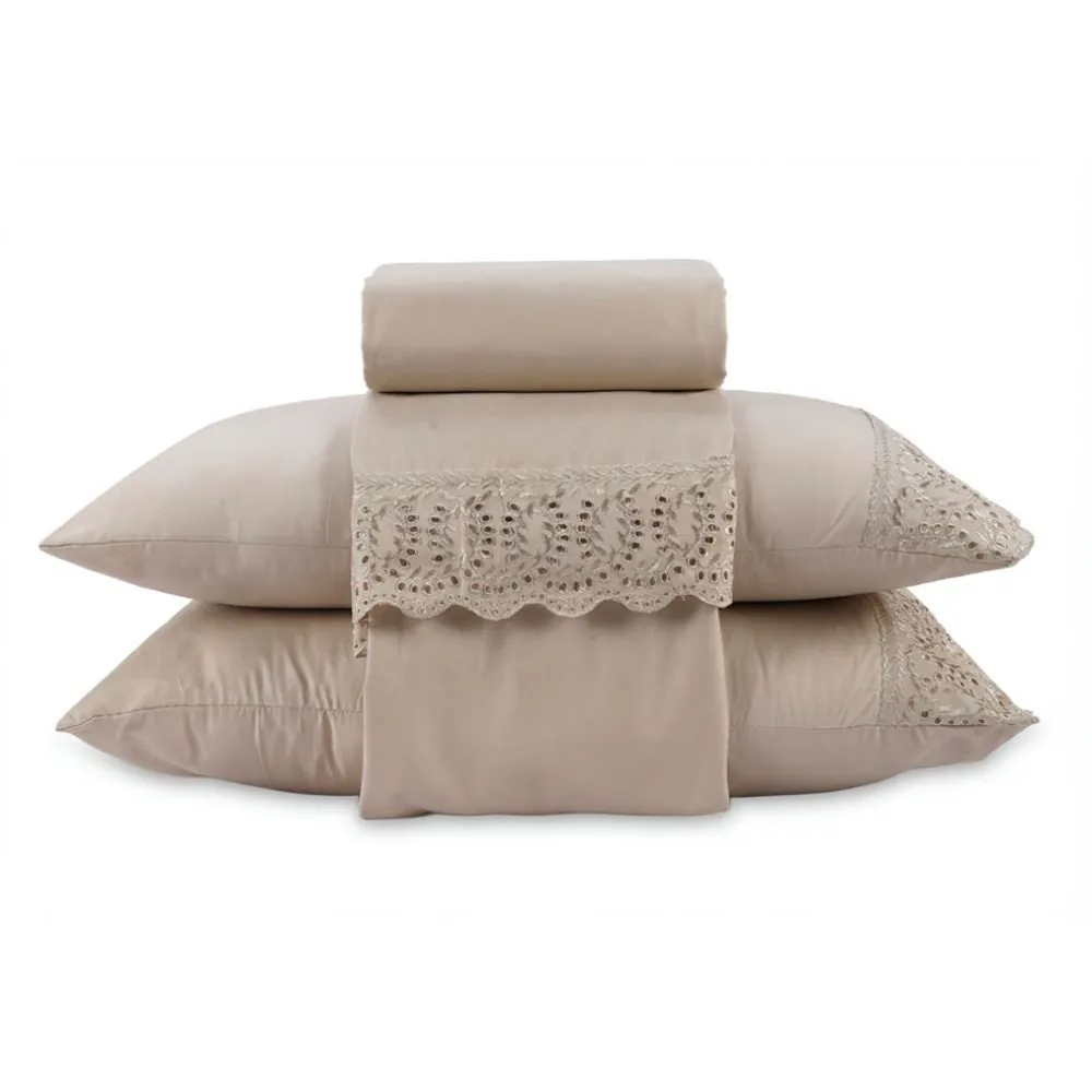 Jogo de Cama King Imperial com Renda 4 pçs - Bege