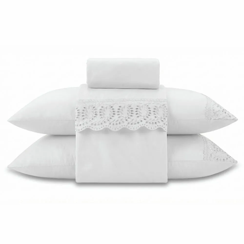 Jogo de Cama King Imperial com Renda 4 pçs - Branco