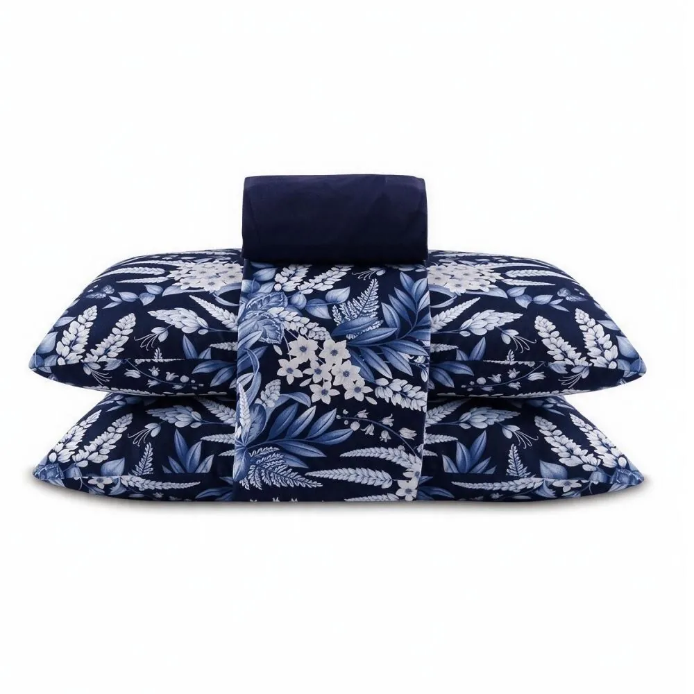 Jogo de Cama King Elegance 4 pçs - Elegance Flowers Marinho