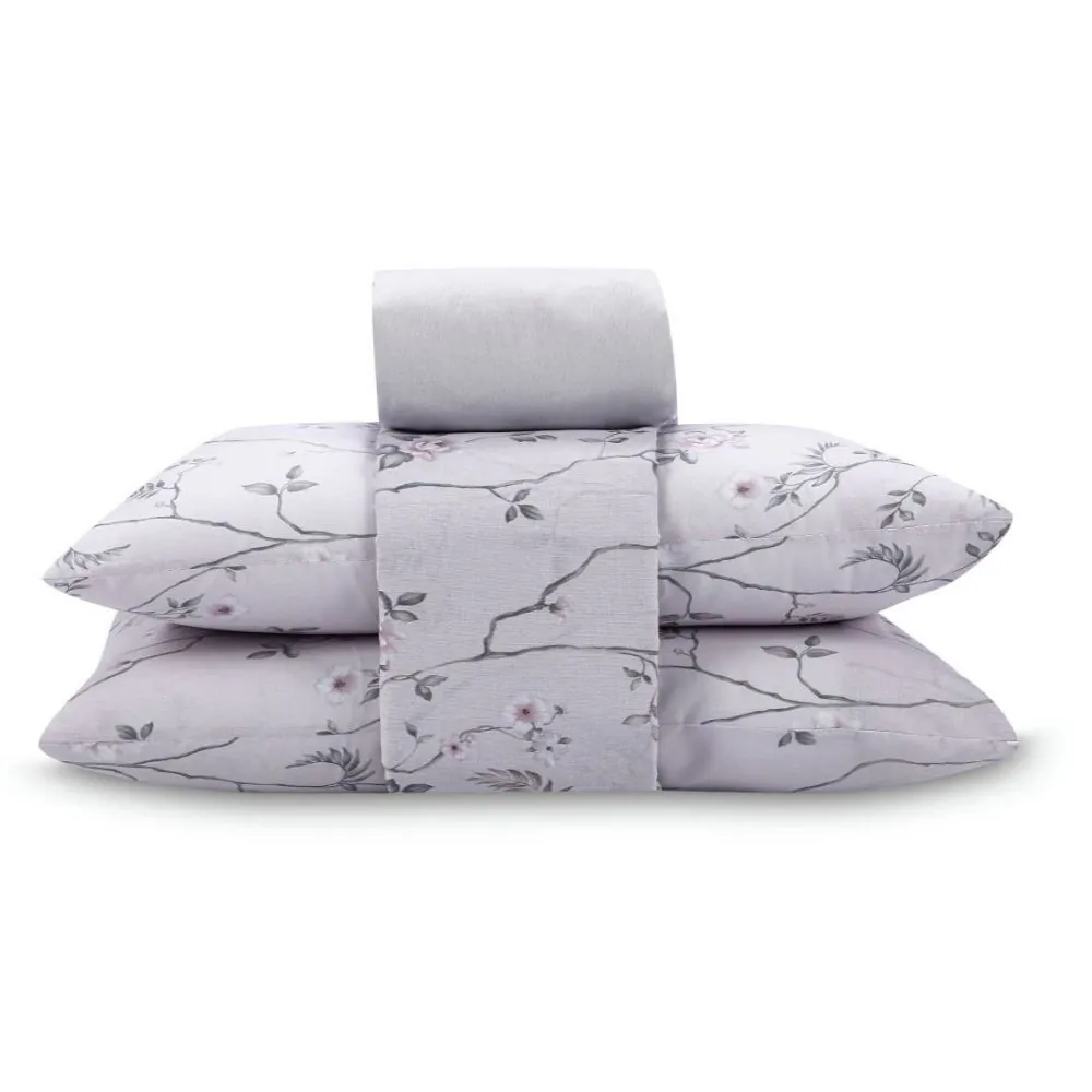 Jogo de Cama Queen 100% Algodão Royale 4 Peças - Soraia Flowers Bege