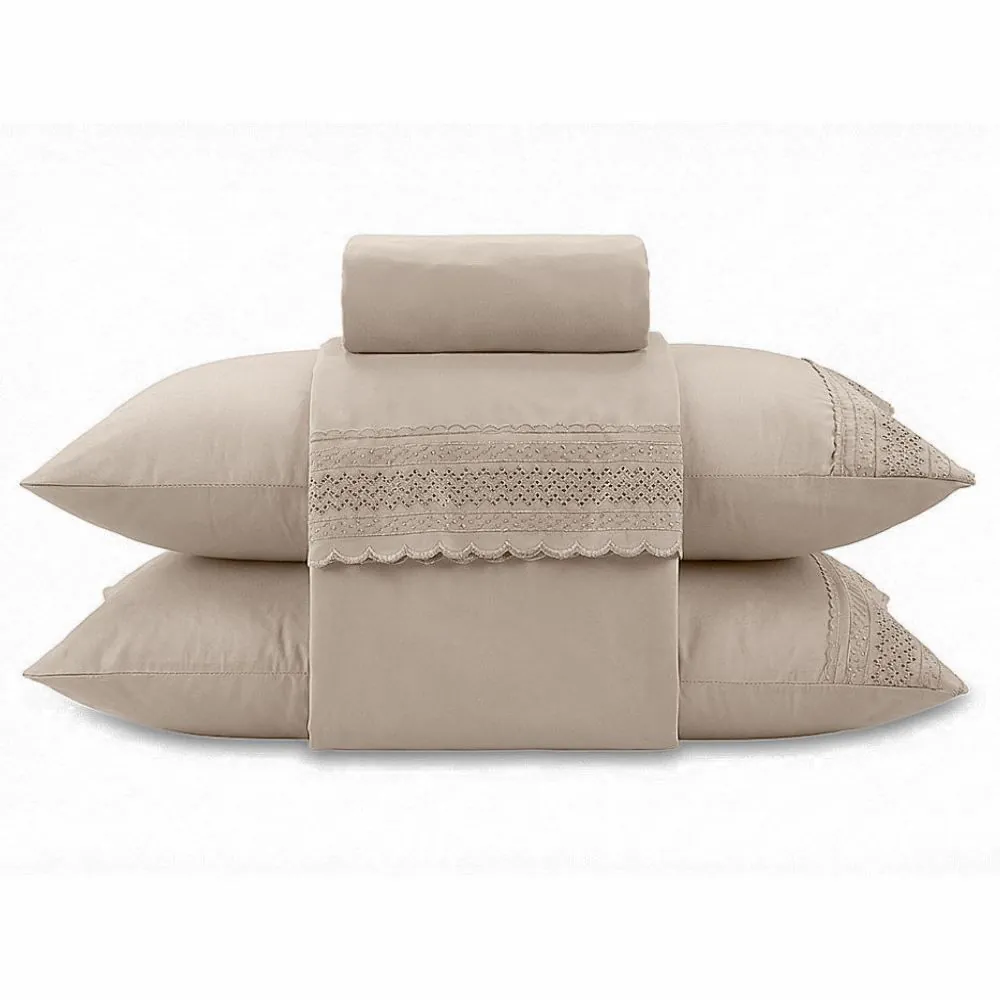 Jogo de Cama Queen com Renda Imperial 4 pçs - Bege
