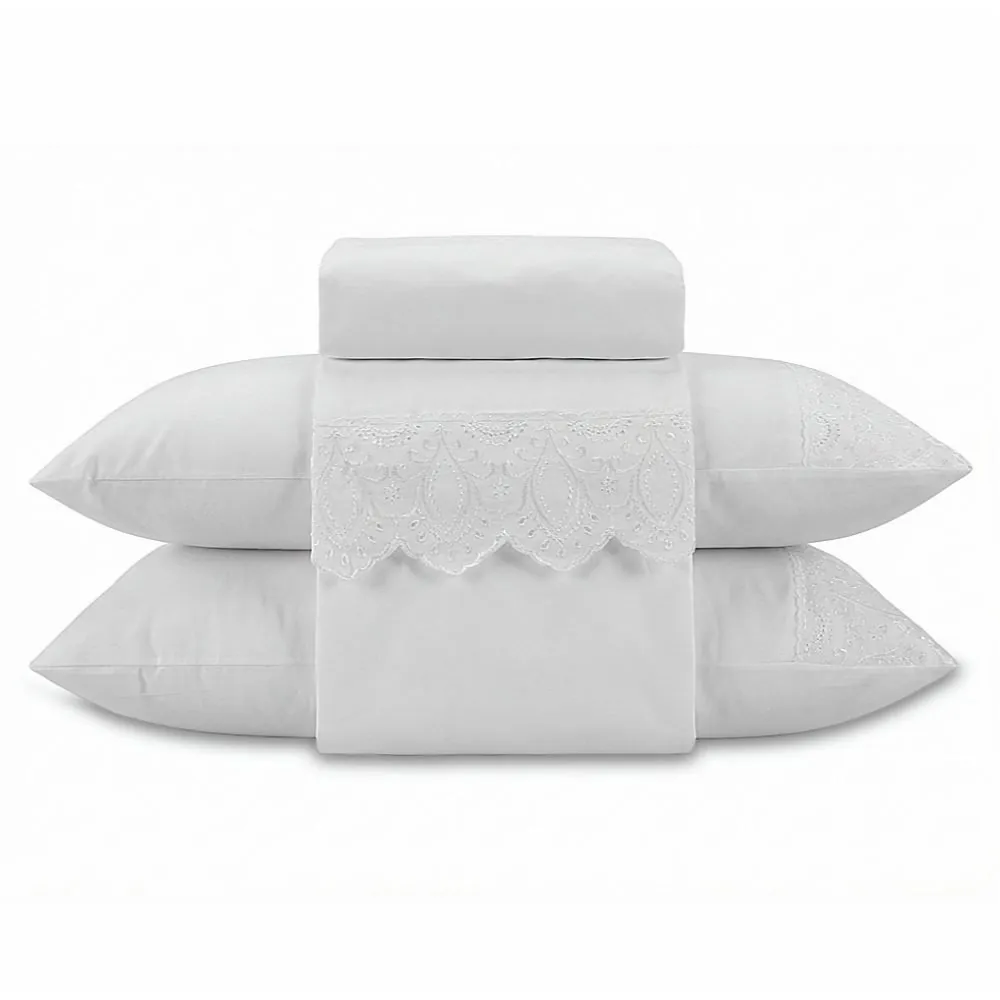 Jogo de Cama Queen Imperial com Renda 4 pçs - Branco