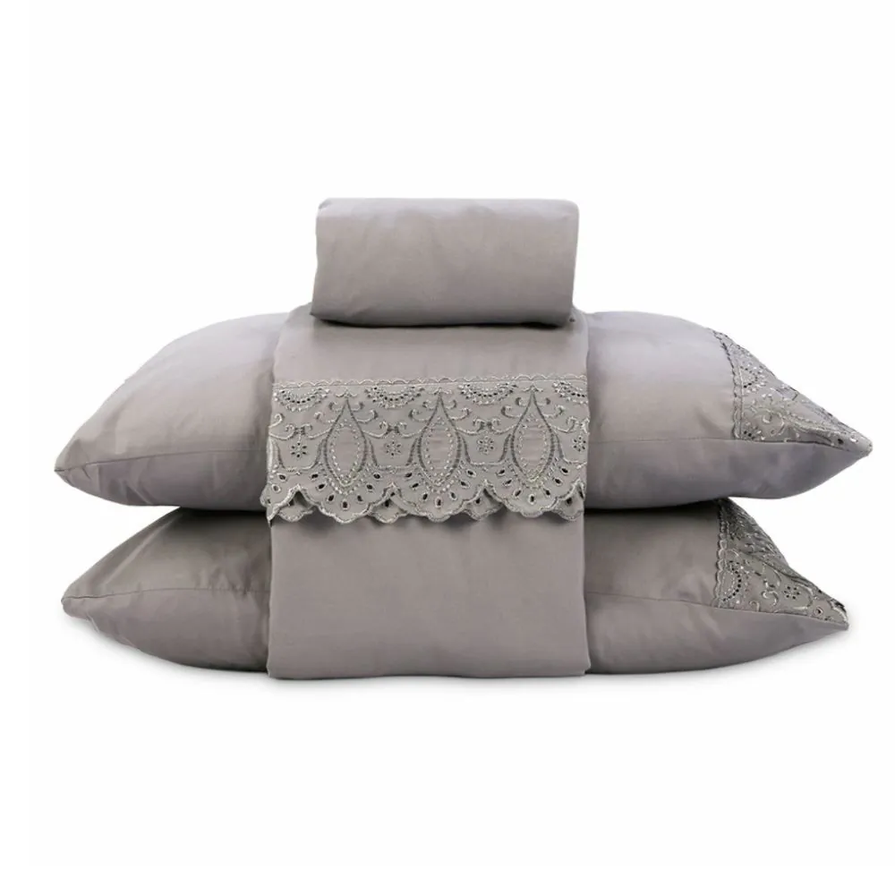 Jogo de Cama Queen Imperial com Renda 4 pçs - Cinza Amianto