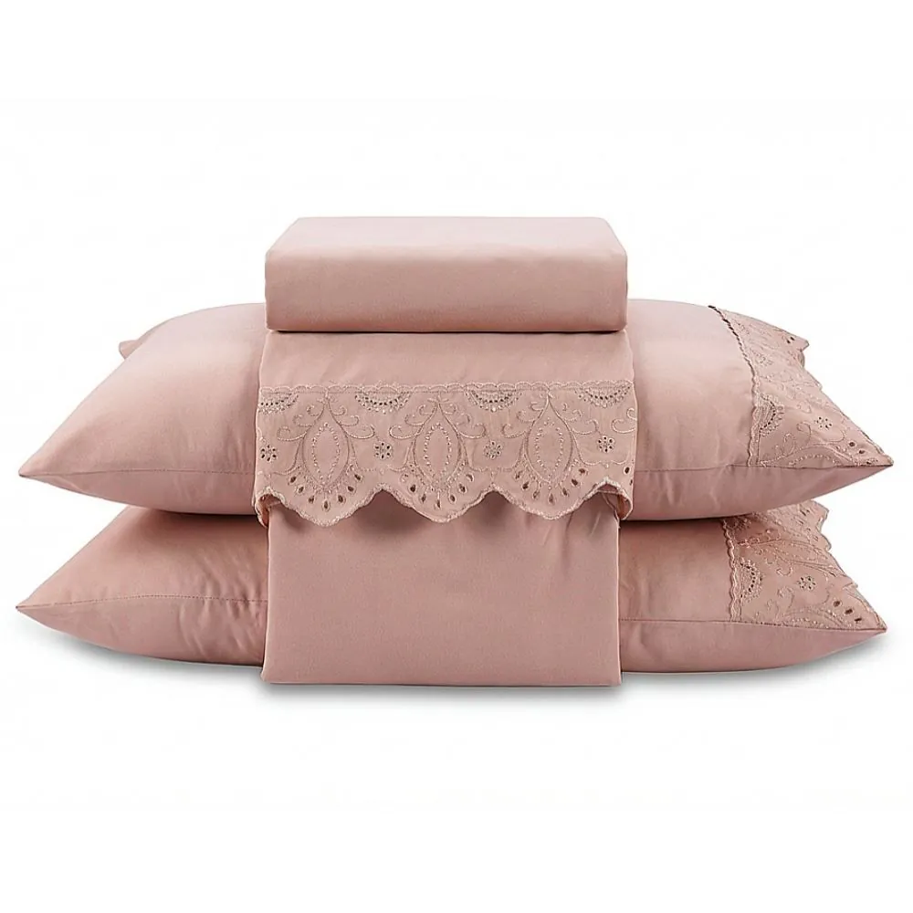 Jogo de Cama Queen Imperial com Renda 4 pçs - Rosa