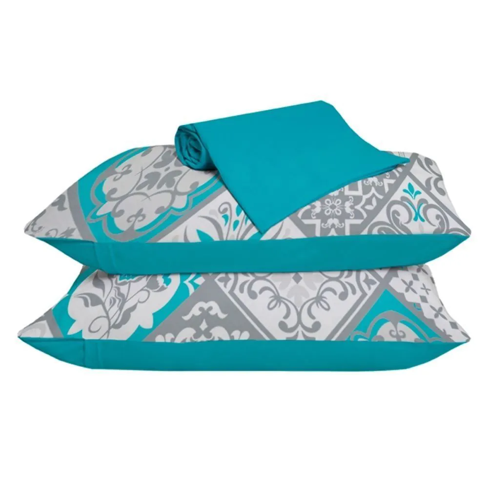 Jogo de Cama Queen Malha 100% Algodão Paris 3 pçs - Lisboa Turquesa