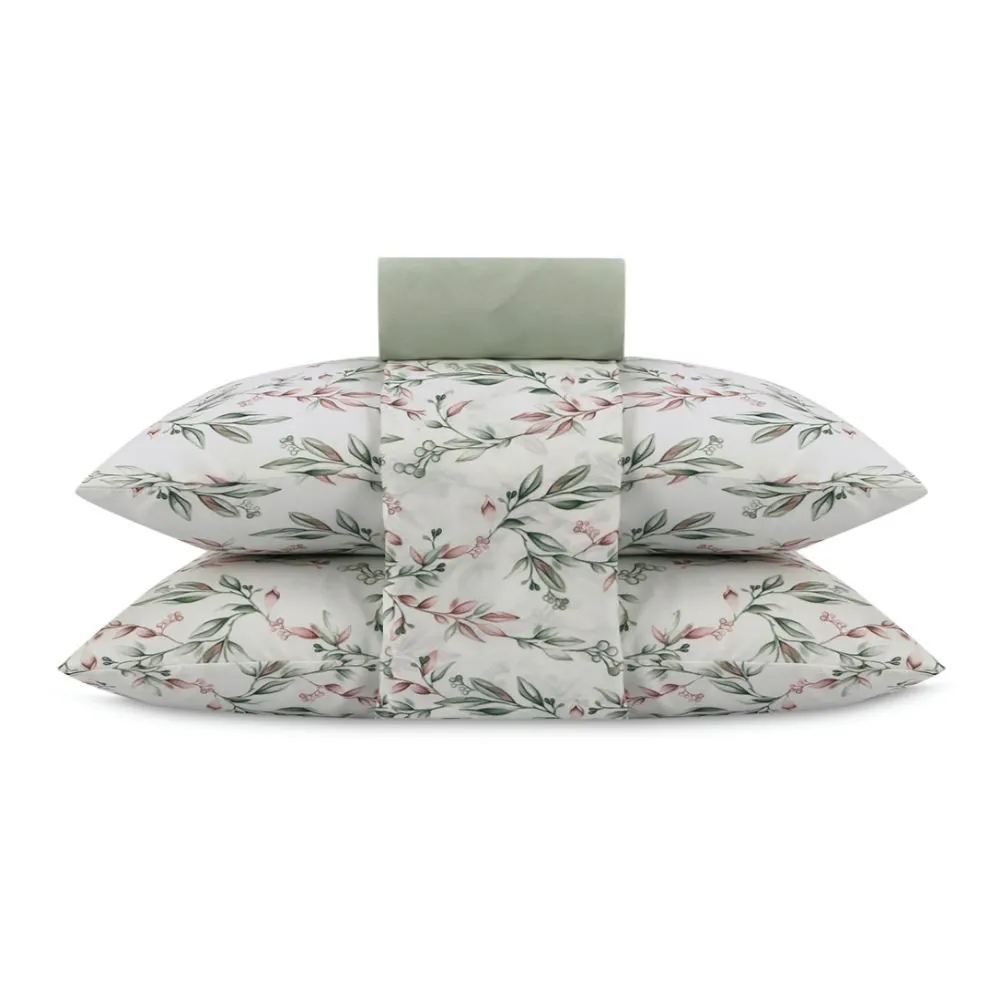 Jogo de Cama Queen Napoli 4 pçs - Olivia Folhas Verdes