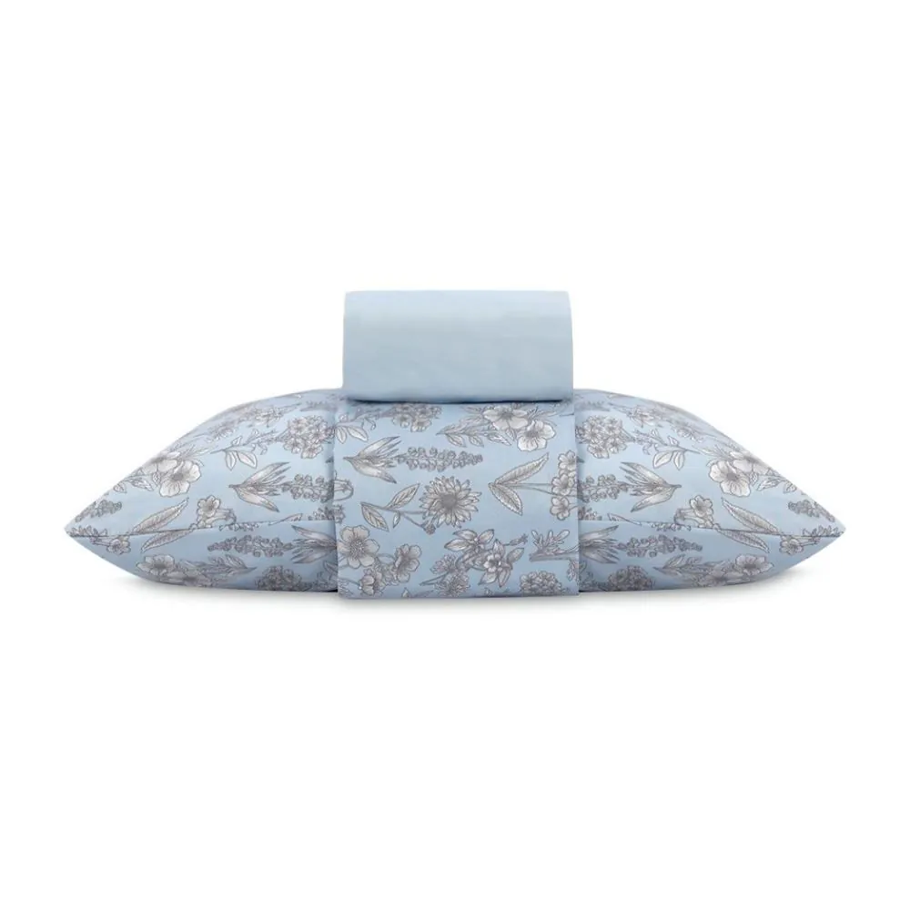 Jogo de Cama Solteiro Micropercal 3 pçs - Blossom Flowers Azul