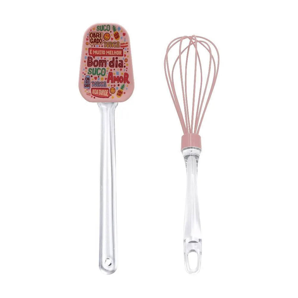 Jogo de Espátula e Batedor Rosa 2 Peças