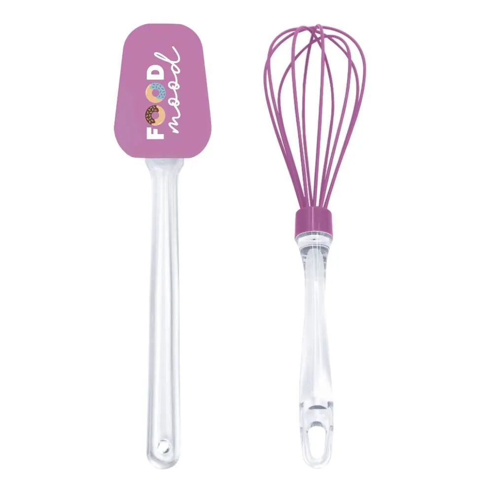 Jogo de Espátula e Fouet de Silicone Food Mood 2 Peças - Rosa
